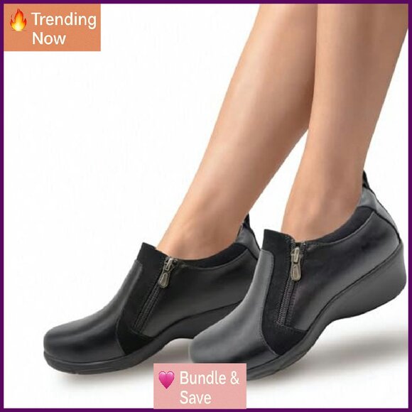 Women's Black Ankle Boots Dual Zippers Comfort Work Casual Shoes - Picture 3 of 8